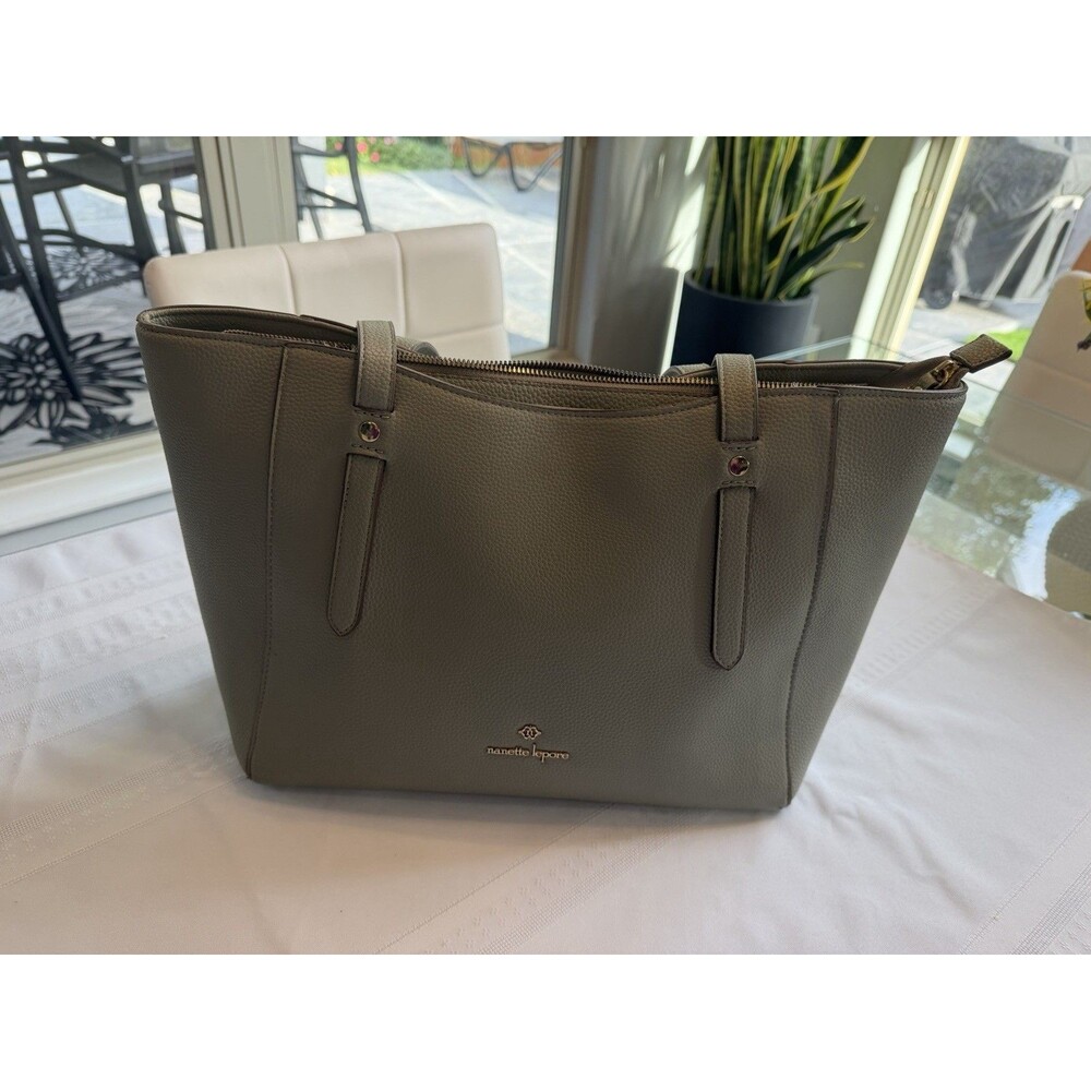 Nanette Lepore Pebble Faux-Leather Tote Bag – Gray Shoulder Purse